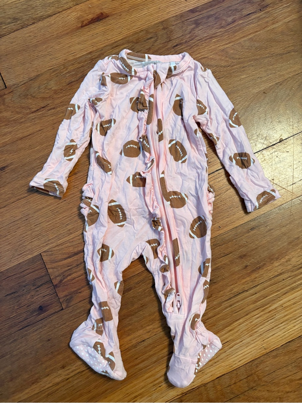 Angel Dear Pink Football-Print Baby One-Piece Footed Pajamas